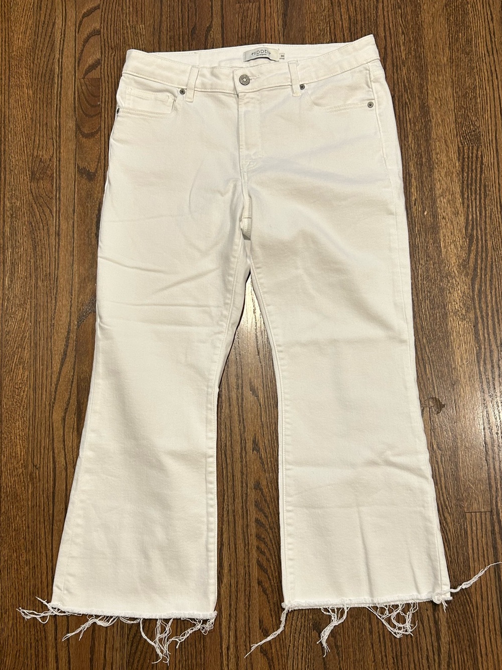 Hidden Jeans White Raw Hem Kick Flare Crop Jeans Size 30
